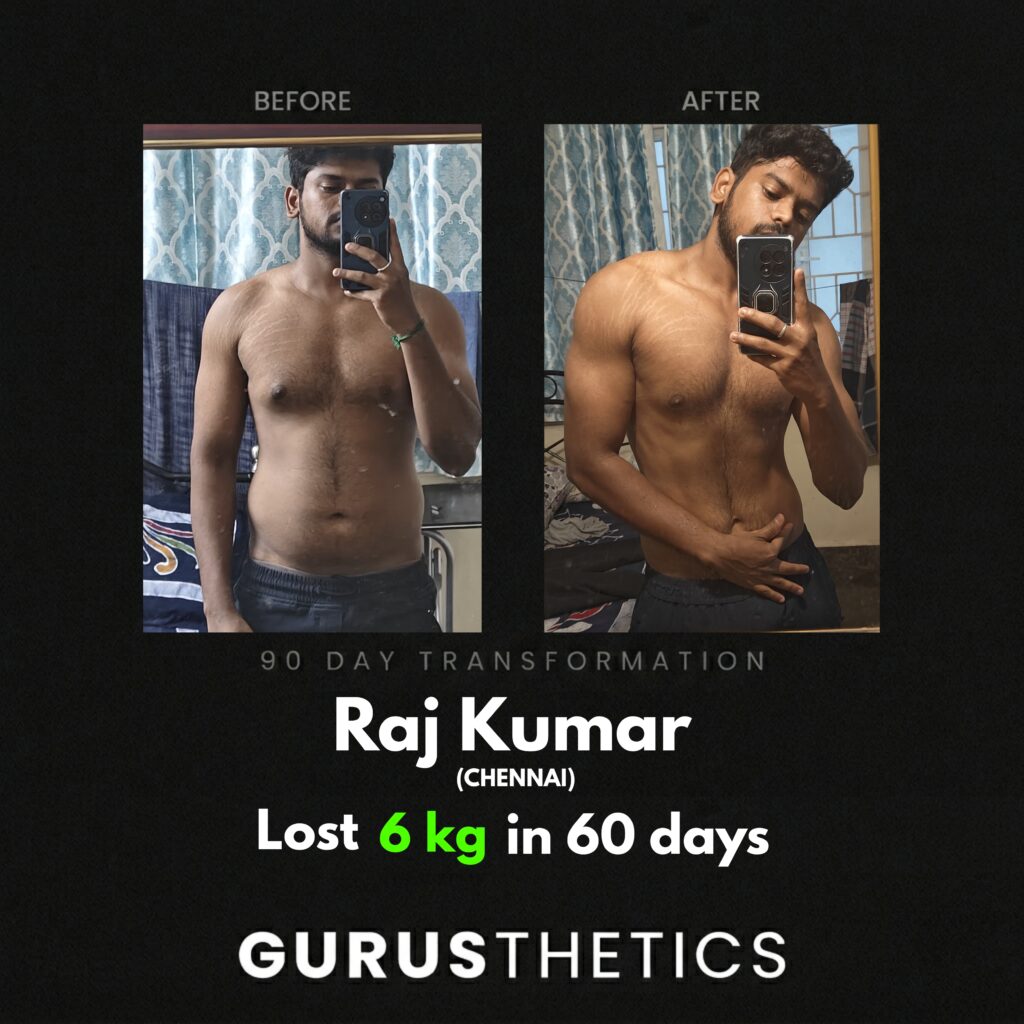 Muscle Building Client transformation from Gurusthetics in 90 days Online training