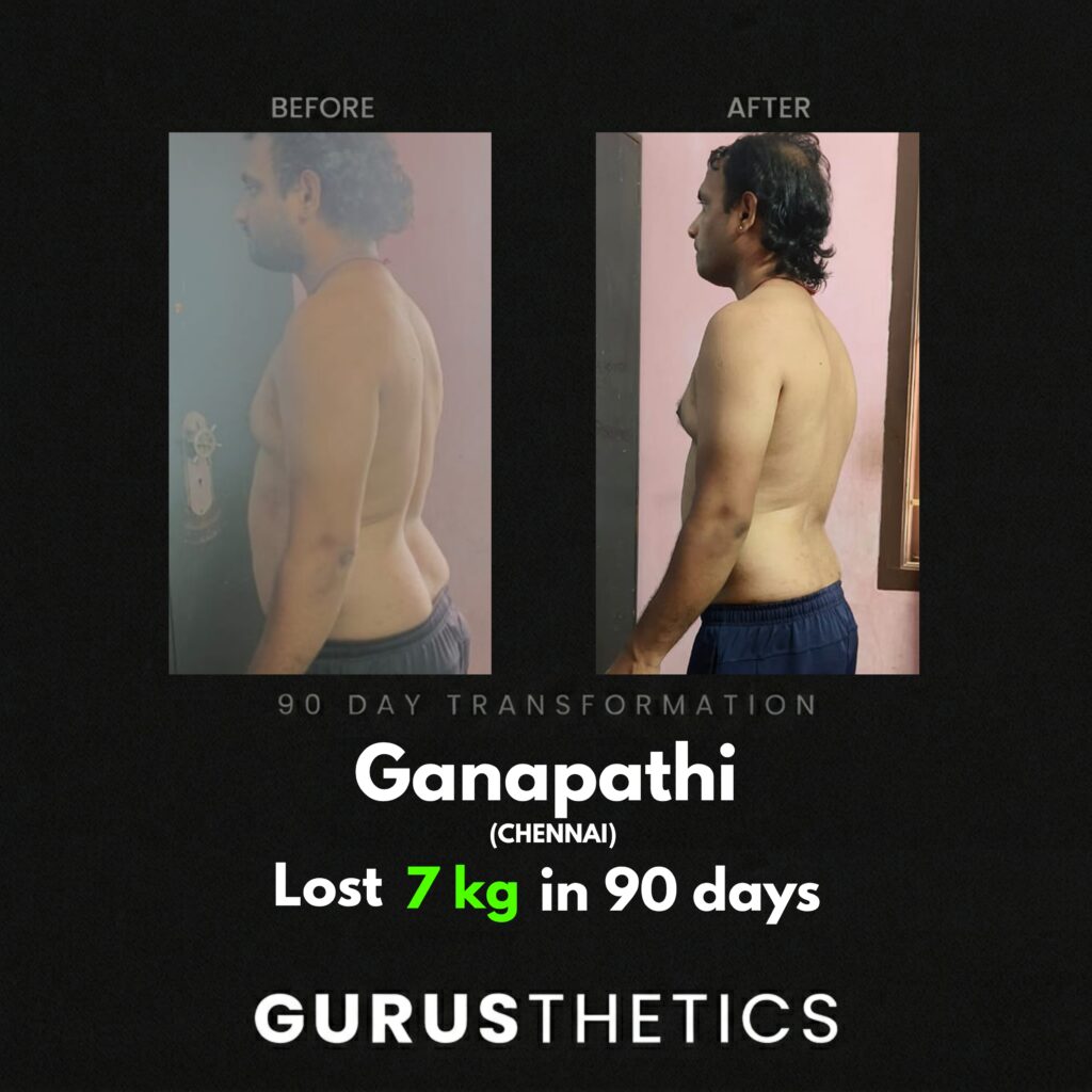 Weight Loss client transformation in 90 days from gurusthetics online fitness program